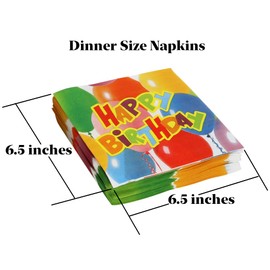 Iconikal Disposable Dinner Paper Party Napkins, Happy Birthday Balloons, 48-Count
