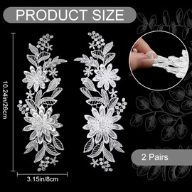 GORGECRAFT 4pcs Embroidery Lace Patches Neck Applique Collar Trim Iron On White Flowers Polyester Water Soluble Lace For Wedding Dress Costumes Sewing Clothing Accessories
