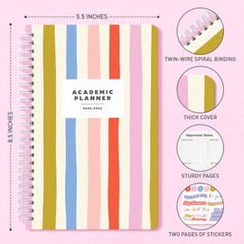 SWEETZER & ORANGE 2025-2026 Academic Planner – Student Planner for August 2025 to July 2026 – Weekly & Monthly Layout – Sturdy Cover & Stickers – Multicolor Stripes Design – 5.5” x 8.5”