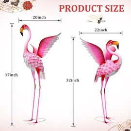 MUMTOP Flamingo Garden Statues for Outside, 2 Pack Flamingos Garden Sculpture Statue, Large Bird Yard Art for Backyard Pond Patio Porch Decoration