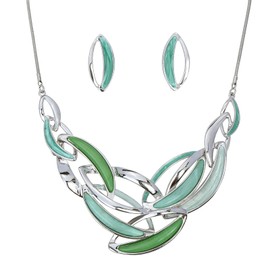 Fenni Vintage Statement Jewelry Set Leaf Floral Bohemian Boho Statement Necklace Earring Set Crystal Fashion Costume Jewelry (Turquoise Thin Leaf), enamel crystal Metal, crystal