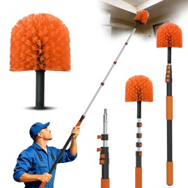 26FT Reach Cobweb Duster with Extension Pole - Spider Web Brush for Cleaning with 5-20FT 4-Section Flip-Lock Telescopic Pole, Effortlessly Cleans High Indoor & Outdoor Webs
