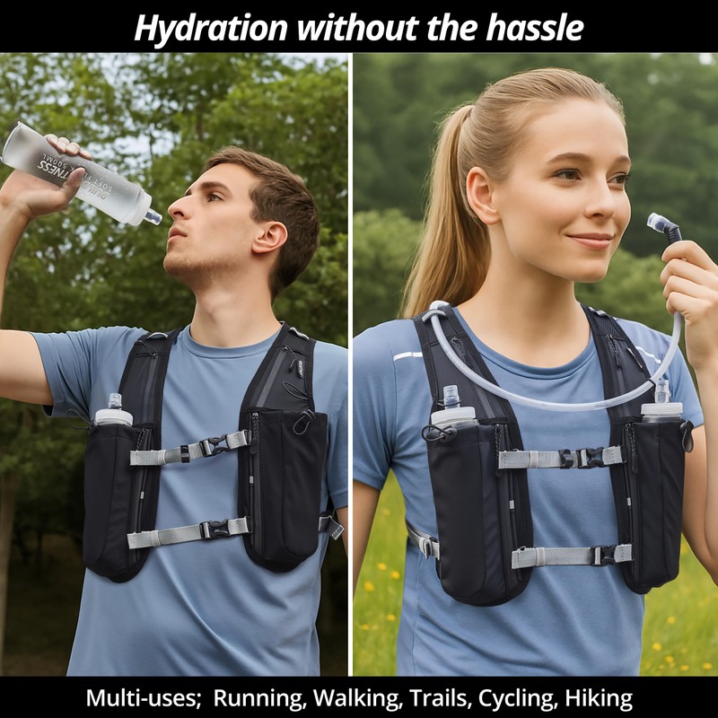 Running Hydration Vest for Women and Men, 8 Pocket, Quick