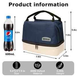 Insulated Lunch Bag for Women/Men Reusable Lunch Box Large Capacity Lunch Tote Bags for Work Picnic Travel (Navy)