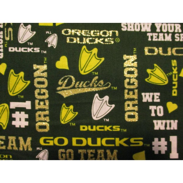 Print Concepts OREGON DUCKS UNIVERSITY GLITTER CHEER WORDS COTTON FABRIC