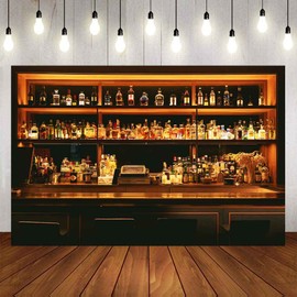 PHMOJEN Bar Photo Backdrop Vinyl 9x6ft Wine Cafe Restaurant Drink Shelf Photography Backdrops for Friendsmas Party Urban Club Speakeasy Room Wall Art Photo Backgrounds Videos Photo Backdrop BJLSPH1583