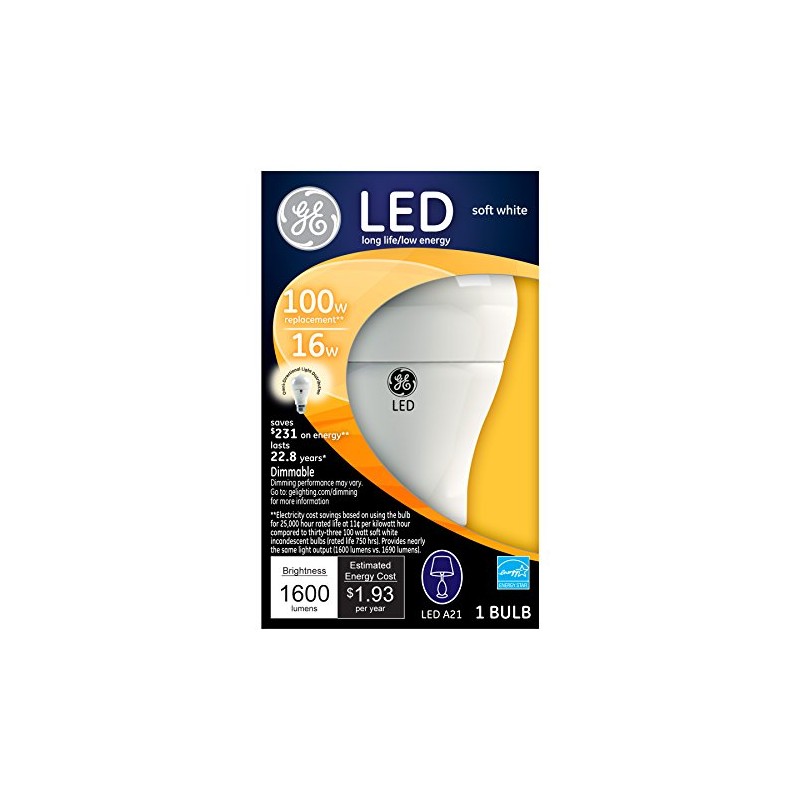GE Lighting 22711 LED 16-watt (100-watt replacement), 1600-Lumen A21 Bulb