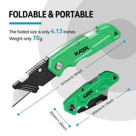 KATA Folding Box Cutter Knives - Heavy Duty Utility Knife Box Cutters with Extra 10pcs Razor Blades - 2-Pack Pocket Knife Plastic Cardboard Opener Tool - Gifts for Men Cutting Cartons, Leather, Rope
