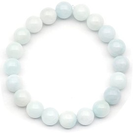 ElisaJewelryArt - Natural Aquamarine Beaded Bracelet Genuine Gemstone Calming Stone Crystal Stretch Bracelet Unisex Adjustable Bracelet (Men, Aquamarine)