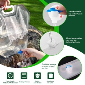 Cooltto Pack of 2 5 L Foldable Water Canister with Tap Flexible Water Canister Foldable with Tight Lid Portable Water Container BPA-Free Folding Canister Drinking Water for Outdoor Camping -