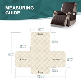 Ruaozz 100% Waterproof Recliner Chair Cover Non-Slip Oversized Reclining Cover for Large Recliner Chair Washable Chair Seat Cover with Elastic Straps for Kids, Dogs, Pets (Chocolate, 30')