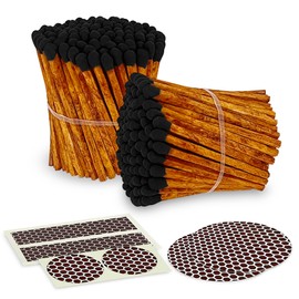 Thankful Greetings Brown Stick Black Tip Decorative Matches | 200+ Artisan 2” Safety Espresso Style Matchsticks with Adhesive Strikers | Great for Home Decor & Candle Lovers
