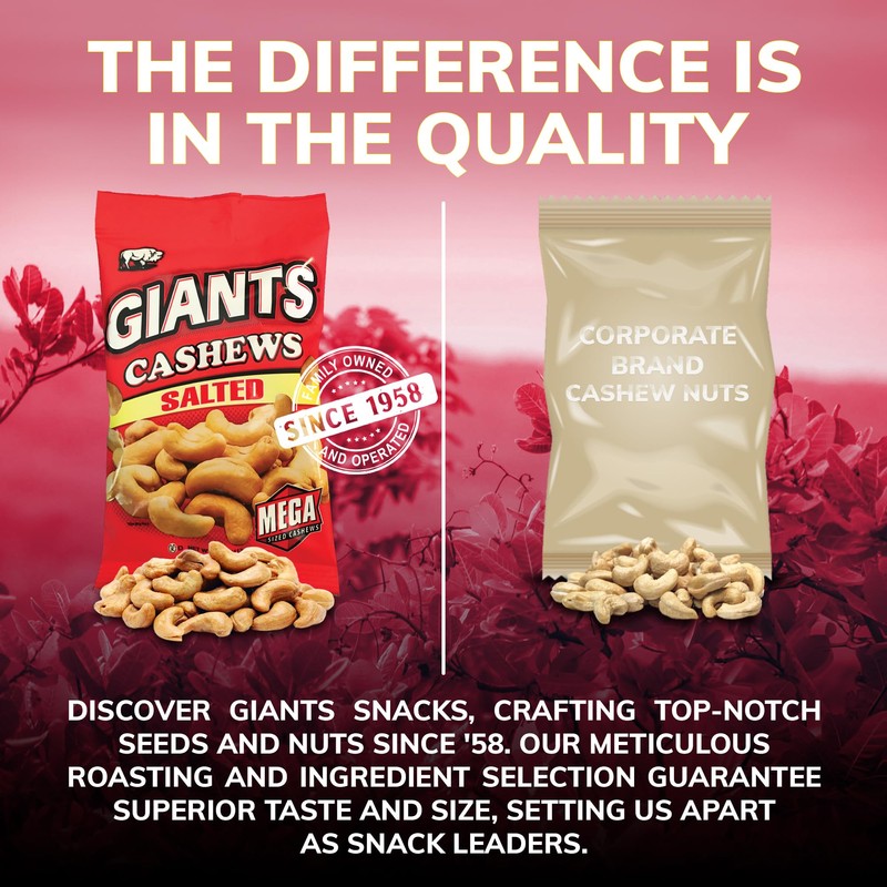 GIANTS Salted Cashews - Cashews Roasted Lightly Salted, Cashews Individual