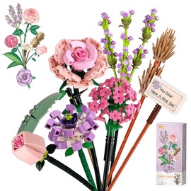 MECOS Bloques de Construcción Ramo de Flores,Juego de Bloques De Flores,Bloques de Construcción de Flores, Kit de Construcción de Ramo de Flores (Romántico Amor mar)