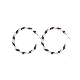 Colorful Candy Hoop Earrings for Women Girls Gold Tone Big Twisted Diagonal Striped Xmas Statement Dangle Drop Huggie Open Hoops Earring Fashion Fun Festival Ornament Jewelry Gifts (Black White)