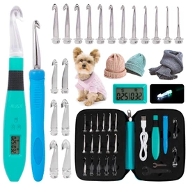 NEZIN 18 Size Light Up Counting Crochet Hook Set, Ergonomic Crochet Hooks to Track Rows and Stitches for Crocheting and Knitting