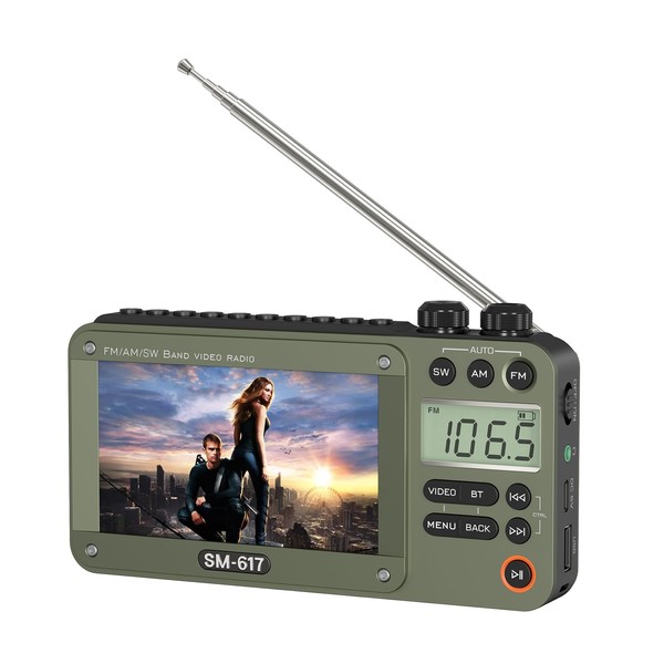 Rechargeable Digital AM FM Video Movie Radio with Bluetooth, 720p