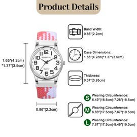 Lancardo Braided Elastic Strap Watch: Analog Quartz Pink White Arabic Large Dial Casual Watch for Men Women Easy-to-Read Size S