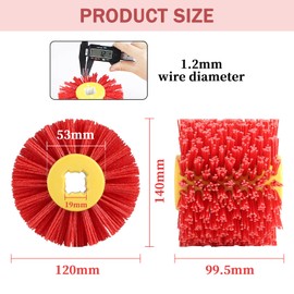 EXLECO Nylon Brush #80 Grit Sanding Brush for Satin Machine φ19 mm Bristle Brush Satin Roller Wire Drawing Wheel Brush Polishing Brush Sanding Roller Brush Roller for Wood Processing Brush Grinder Red