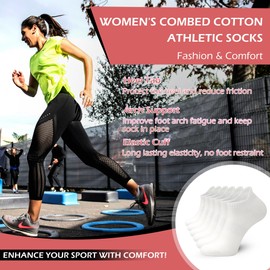 Ankle Thin Socks Womens Combed Cotton Low Cut Athletic No Show Running Socks With Heel Tab 6 Pairs (US, Numeric, 3, 7, Regular, Regular, White)