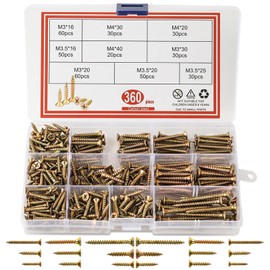 Screws Set, 360 Pieces Wood Screws, m3 m4 Self-Tapping Screws with Countersunk Head, Wood Screws Assortment with Storage Box for DIY Project, Repair