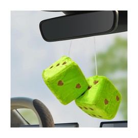 Gasedin 1 Pair Fuzzy Plush Dice for Car Mirror, 3'' Retro Square Dice with Heart-Shape, Plush Retro Dice Hanging Ornament, Universal Interior Hanging Dice Decor for Men Women (Green)