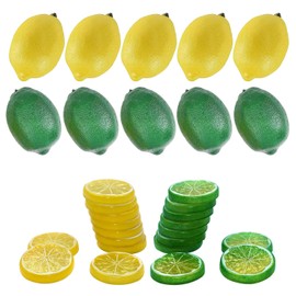 Woohome Pack of 30 Artificial Fruit Artificial Limes Artificial Lemon Slices Decorative Fake Lemon Slice Party Festival Decoration Photography Props Yellow and Green