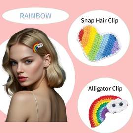 Rainbow Women's Knit Snap Hair Clips, Pride Day 2Pcs Hair Clips Cute Hair Pins, for Party Work Dance Shopping Hair Accessories
