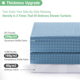 Dynamene Blue Fabric Shower Curtain - Waffle Weave Textured Heavy Duty Cloth Shower Curtains for Bathroom, 256GSM Hotel Luxury Weighted Bath Curtain Set with 12 Plastic Hooks,72x72, Moonlight Blue
