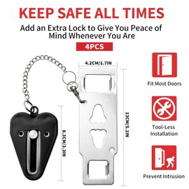 Nlvnmv 4 Pack Portable Door Locks for Travel and Home, Extra Security Lock for Inward-Opening Doors, Prevent Unauthorized Entry in Hotels, Bedrooms, Apartments