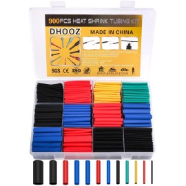 Brand: DHOOZ 900 Pcs Wire Heat Shrink Tubing Kit, Industrial Heat-Shrink 12 Sizes 6Colored