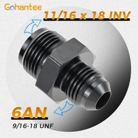 gohantee 6AN Male to 11/16 x 18 Inverted Flare Thread Fitting Adapter Connector Aluminum Straight Black Anodized Surface Fuel Fitting, Pack of 2