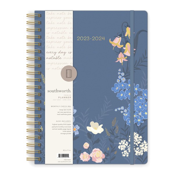 Southworth Academic Planner (July 2023-June 2024), 8.5" x 11", Whimsical Field, Premium 28#/105 gsm Paper, Twin Wire (92041)