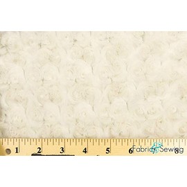 Dark Ivory Cream Beige Minky Swirl Rose Blossom Ball Rosebud Plush Fur Fabric Polyester 16 oz 58-60