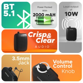 DIGIMORE Voice Amplifier for Teachers with BT | 8 Hrs Long Run Time | Wired Headset Mic with 10W Speaker for Tour Guides,Yoga,Fitness Instructors,Classroom Teaching Aid for Schools & Colleges (D-1200)