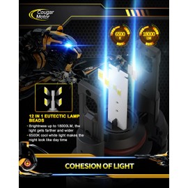 Cougar Motor 9007 Fog Light Bulbs, HB5 Lights Bulb 18000LM 6500K Super Bright Plug and Play Fog Light - Pack of 2