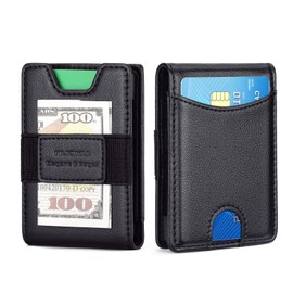 nuoku Slim Wallet for Men, Mens Wallet with Cash Strap, Bifold RFID Blocking Aluminum Credit Card Holder for Men (Black)