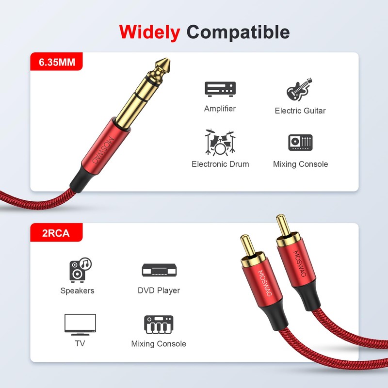 MOSWAG 6.3 mm Jack to RCA Cable, RCA Audio Cable
