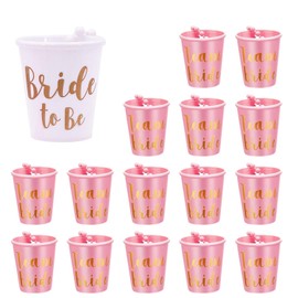 16PCS Hen Party Shot Glasses & Necklaces – Fun Shot Cups with Beaded Chains for Bachelorette Party, Bridal Shower, Girls Night Out, Wedding, Team Bride Decorations