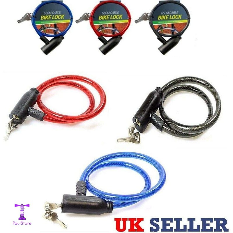 Steel Spiral Cable Bicycle Bike Lock 2 Keys Cycle Chain