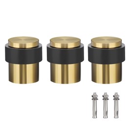 IGNPION 3pc Stainless Steel Door Stoppers Floor Mounted Door Holder Stop Mini Size Wall Protector for Screw Mounted, Gold Door Stop with Sound Dampening Bumper