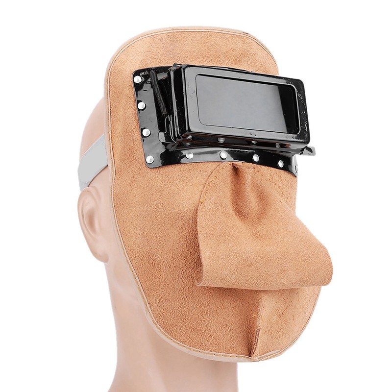 Head‑Mounted Cowhide Welding Helmet Cap Dual Lens Anti‑Spatter Heat Insulation