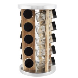 Orii Natural Acacia Wood Spice Rack with 20 EMPTY jars with Black Plastic Lids and FREE Stainless Steel Funnel and Labels