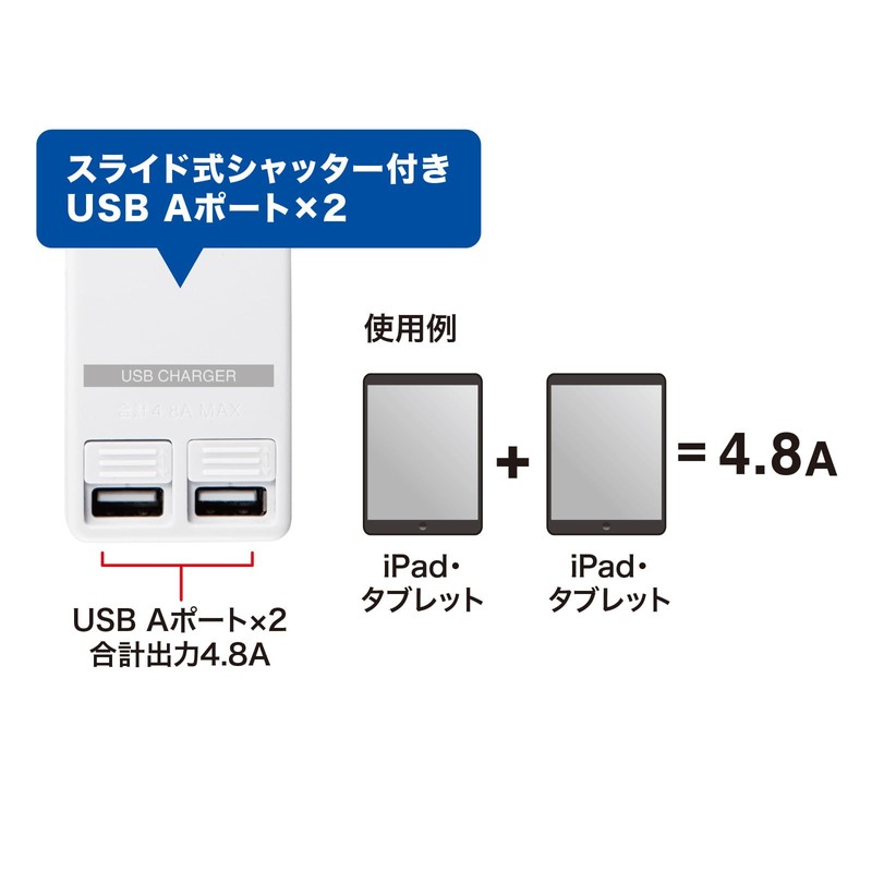 Sanwa Supply TAP-B110USH-3W Tap with USB Shutter (2P / 2