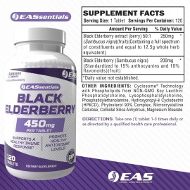 Experimental And Applied Sciences EAS Black Elderberry 450mg | Supports Healthy Immune Response | 120 Tablets
