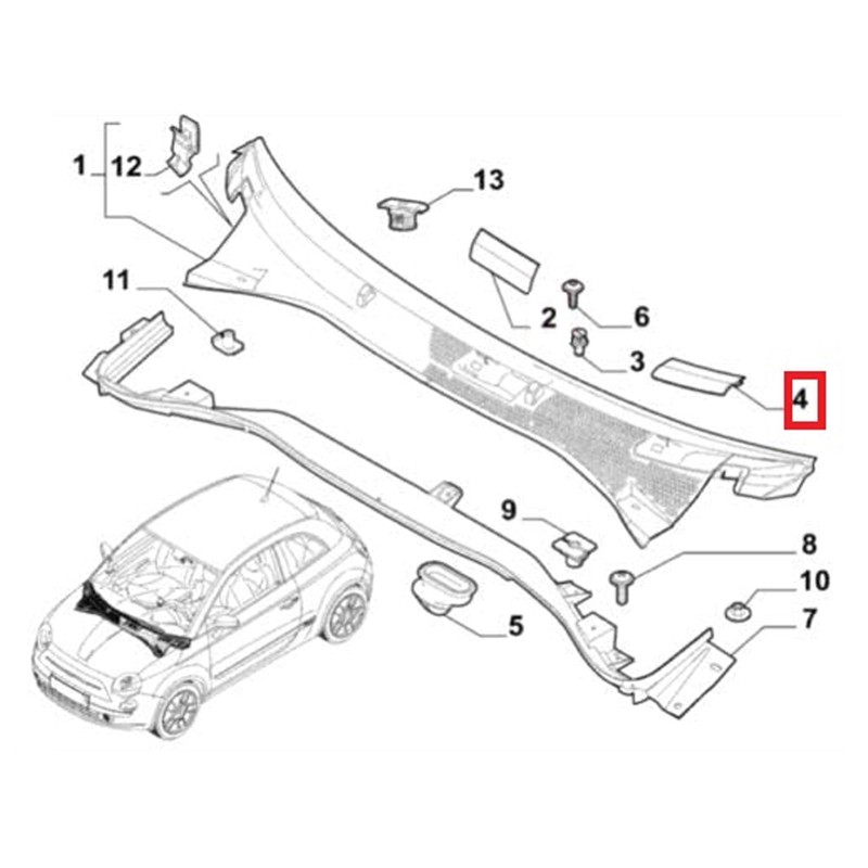 Car Wiper Scuttle Panel Cover Trim Right 735452712 Replacement for