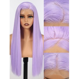 topshe Purple Lace Front Wigs for Women,13x4 HD Lace Long Straight Heat Resistant Synthetic Wig with Pre Plucked Natural Hairline Cosplay or Party Use 24 Inch