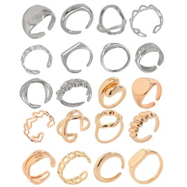 Pack of 20 Rings Gold Waterproof Chunky Jewellery Golden Rings Set Waterproof Jewellery Golden Jewellery for Women Thick Dome Solid