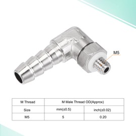MECCANIXITY Nickel-Plated Copper Hose Barb Fitting Elbow 6mm Barbed M5x0.8 Male Thread Right Angle Pipe Connector with Washer