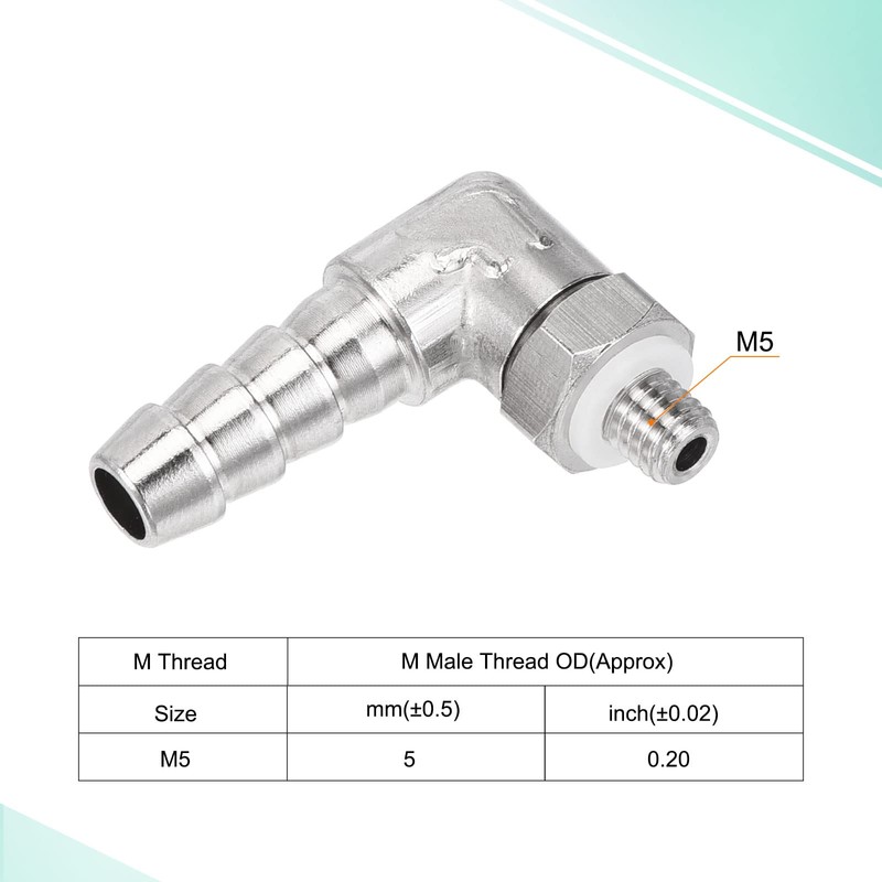 MECCANIXITY Nickel-Plated Copper Hose Barb Fitting Elbow 6mm Barbed M5x0.8